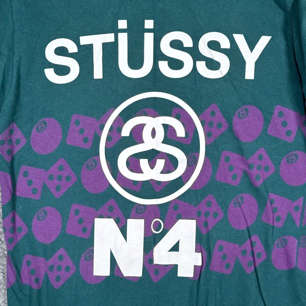 Stussy Shirt Mens Medium Green 8 Ball Dice Graphic‎ N°4 Short Sleeve Tee - Picture 2 of 8